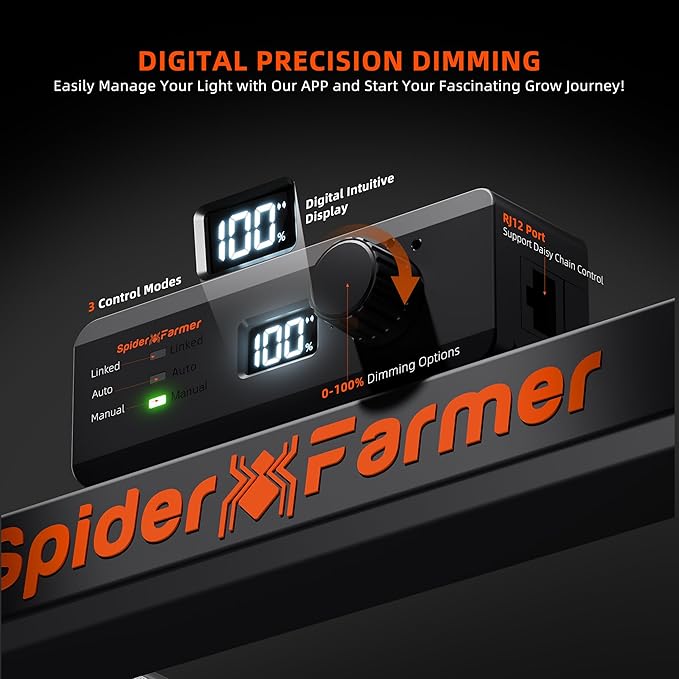 Spider Farmer SE1500 150W LED Grow Light 2x2ft Coverage App &amp Digital Dimming Control Full Spectrum Bar Style Grow Light for Indoor Plants