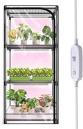 Indoor Greenhouse with Grow Light 4-Tier Plant Stand with Zippered PVC Tent Ventilation Window Bottom Pouch 20W Full Spectrum Plant Light with Timer for Seed Starting 27L x 19W x 59H