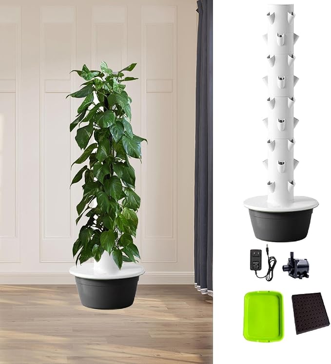 Hydroponics Growing System Hydroponic Tower Nursery Planter Plant Germination Kit Vertical Garden Planter for Flowers Peppers Black L
