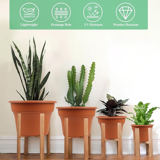 8 Inch Plastic-Flower Pot-for-Indoor Plants 4 Pack Large Outdoor Planter Pot with Drainage Holes &amp Saucers Resin Decorative Garden Pots Planters