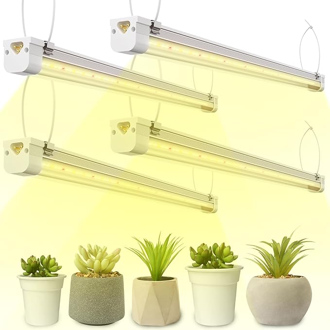 FREELICHT T8 Grow Lights for Indoor Plants 2FT Full Spectrum 120W(4 x 30W) 4 Installation Methods 5000K Linkable LED Grow Light Strips for Plant Shelf Greenhouse Succulent Seeding 4 Pack