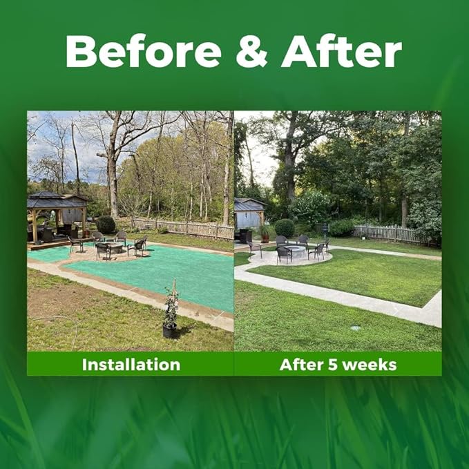 Growtrax Biodegradable Grass Seed Mat - 100 sqft Year Round Green - Grass Seed and for Lawns Dog Patches &amp Shade - Just Roll Water &amp Grow - No Fake or Artificial Grass