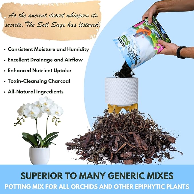 Soil Sage Premium Orchid Potting Mix - 5 qt. U.S.A. Made Orchid Soil Blend with Pine Bark Sphagnum Moss Charcoal Coconut Coir Pumice &amp Mycorrhizae for Healthy Roots - Improved Drainage &amp