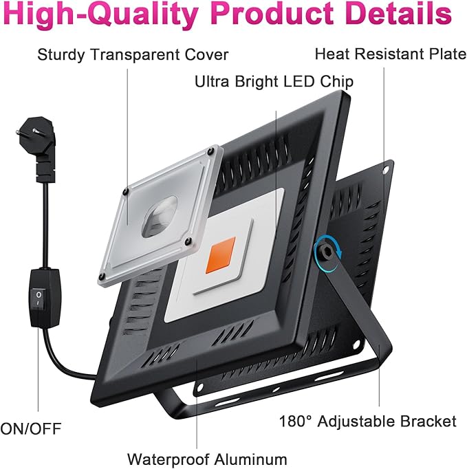 Waterproof Plant Light 150W Outdoor Grow Lights Full Spectrum LED Grow Light Height Adjustable Silent Heat Dissipation for Indoor Outdoor Plant Seedling Growing Blooming Fruiting