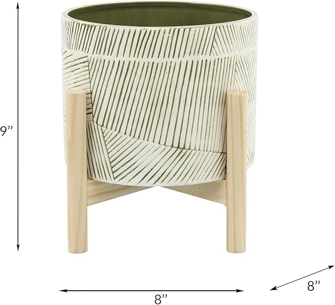 8 Planter W Wood Stand Green Mix