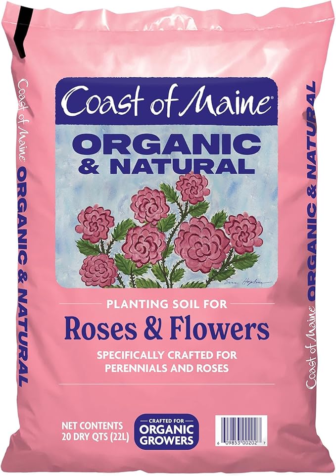 Coast of Maine Organic &amp Natural Planting Soil for Roses &amp Flowers - Premium Garden Soil w/Composted Manure Sphagnum Peat Moss for Multi Use In Ground &amp Containers - Enhanced Drainage (20
