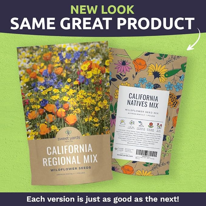 California Natives Mix - Bulk 1 Pound Bag - Over 120000 Native Seeds - Open Pollinated and Non GMO
