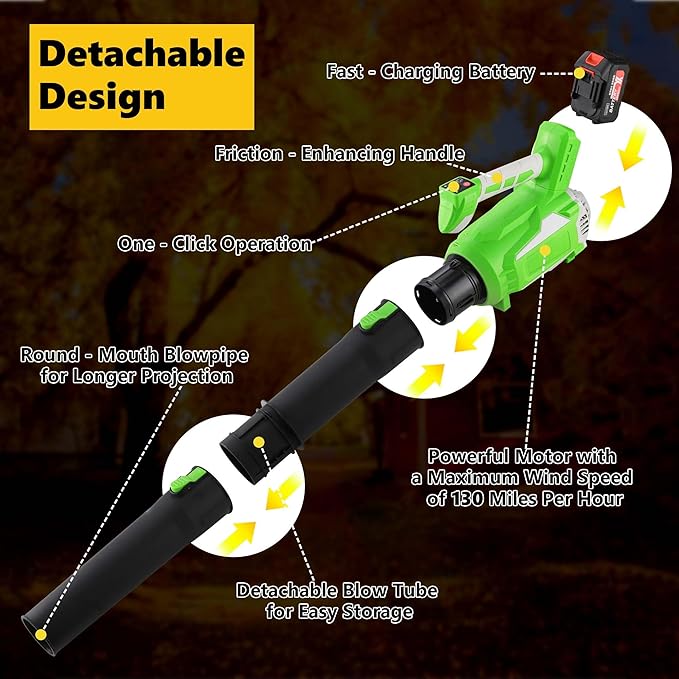 Leaf Blower Cordless 21V Powerful Electric Leaf Blower with Batteries and Charger 5 Speed Modes Lightweight LeafBlowers for Lawn CareBlowing LeavesDust Snow (Green)