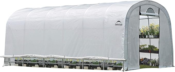 ShelterLogic 12' x 24' x 8' GrowIT Greenhouse Walk-Thru Access Round Roof Style Outdoor Backyard Garden Heavy Duty Plant Shelter