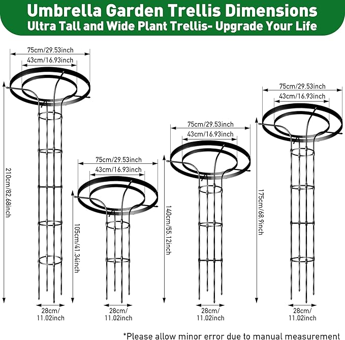Mushroom Top Trellis for Climbing Plants Outdoor 5.74FT Decorative Obelisk Plant Support with Rustproof PE-Coated Metal Poles Rose Trellis for Clematis Ivy Black