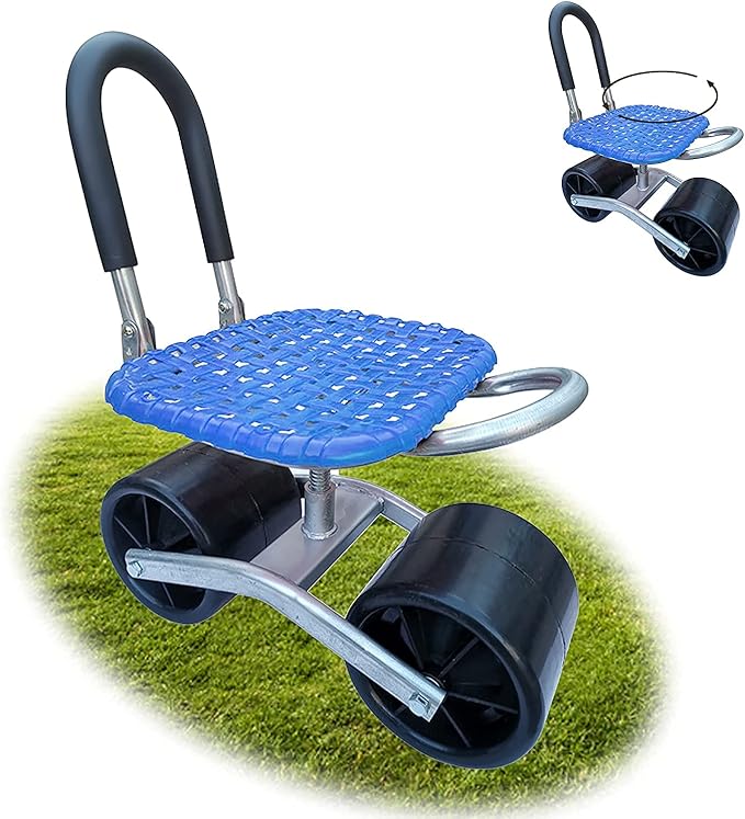 Wheeled Work Stool with Adjustable Swivel Seat Suitable for Weeding Gardening and Outdoor Lawn Care Garden Cart (A)