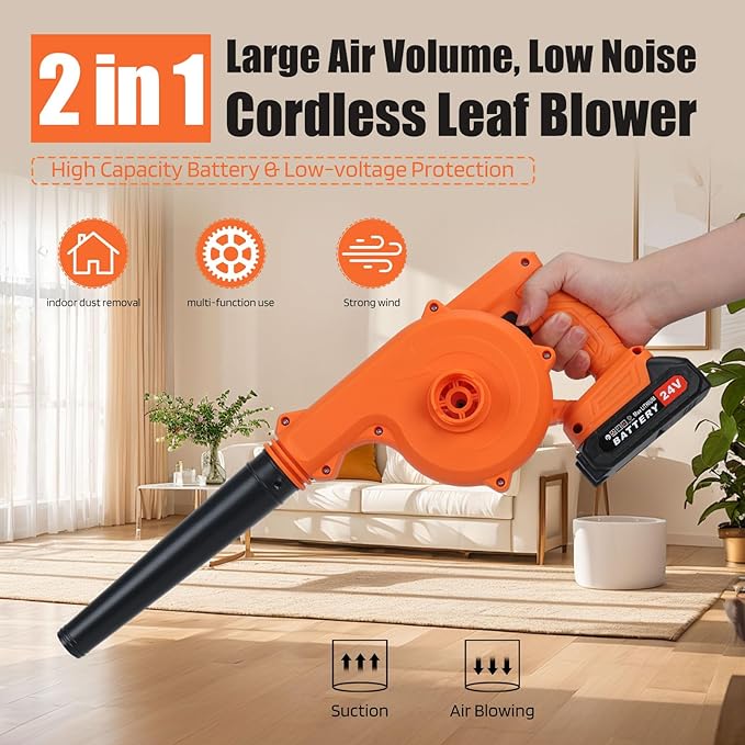 Cordless Leaf Blower Battery Powered24V Leaf Vacuum with 2 Batteries and Charger 2 in 1 Electric VacuumLightweight Small Headheld Garden Leaf Blower for Lawn Patios