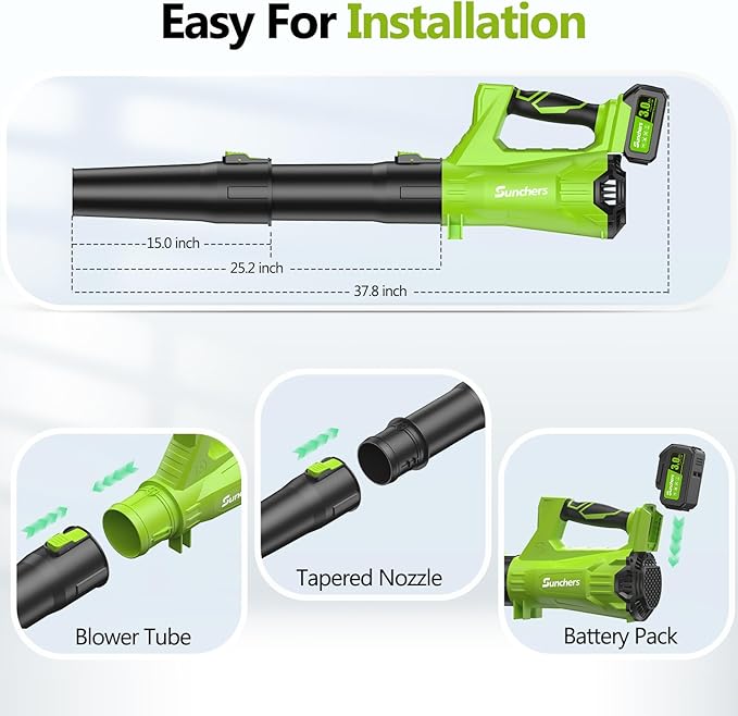 Electric Leaf Blower Cordless with 2 3.0Ah Battery and Charger 2 Speed Mode 650CFM 280MPH Patio Tools with 2 Tubes 20V Battery Powered Leaf Cleaner Handheld Blowers for Lawn Care Dust Leaves Yard