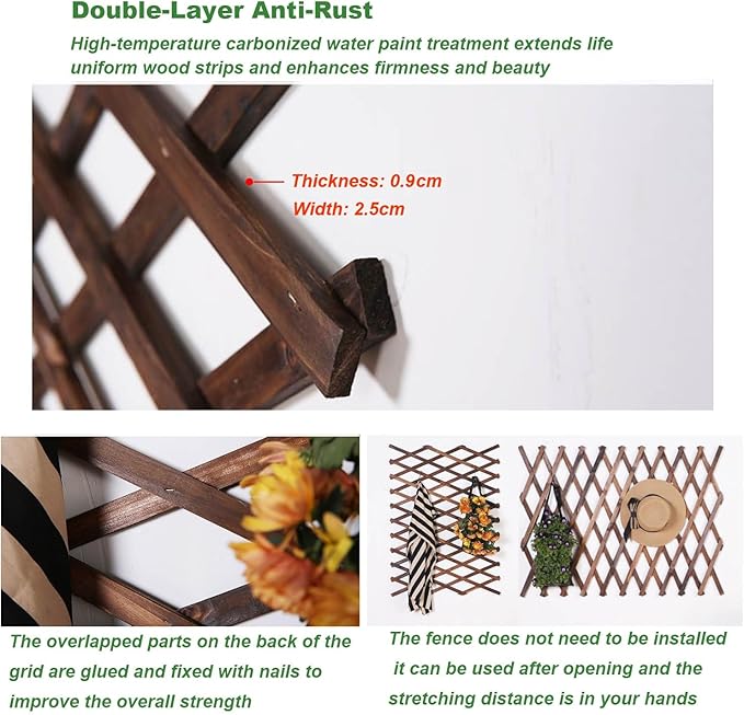 Expandable Garden Trellis Support for Climbing Plants Wooden Lattice Fence Wall Panel Lattice Panels for Outside for Climbing Plants Vine Ivy Rose Cucumbers Clematis(65 * 26cm)