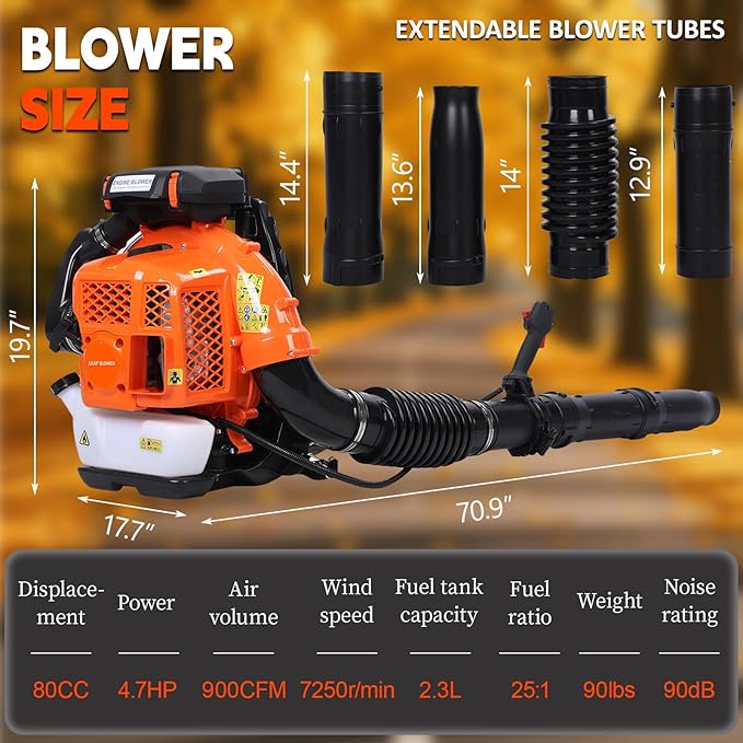 【Ship from US】 Gas Powered Backpack Leaf Blower 80CC 900CFM 2 Stroke Gas Leaf/Snow Blower Air Cooling Gasoline Backpack Leaf Blowers for Gutter Garden