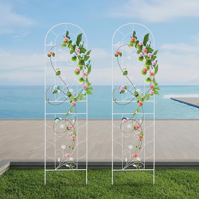 2 Pcs Metal Garden Trellis 20x83 Inch Tall Trellis for Climbing Plants Outdoor Grape Cucumber Trellis Decorative Flower Climbing Fences for Patio Lawn (White)