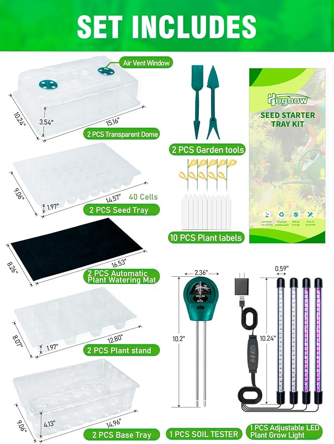 Self-Watering Seed Starter Tray with Grow Light 80-Cell Plant Starter Trays Seed Starter Kit Seed Starter Tray for Seed Starting Plant Germination &amp Seedling Growing 2 Pack