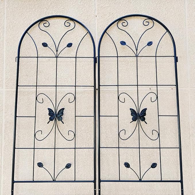 Sturdy Metal Garden Trellis for Climbing Plants – Rust-Resistant Outdoor Plant Support with Decorative Lattice Design (2 Pack-Black)