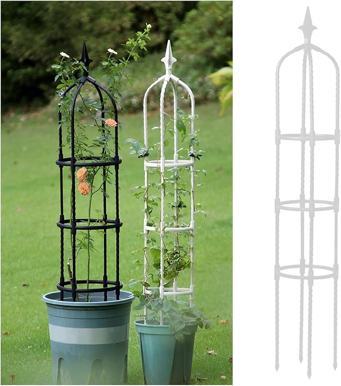 1-Pack Garden Trellis Garden Tower Potted Plant Support Plant Cage Rose Obelisk Garden Decoration Stand Black/White (Color : White Size : 130x25.4cm)