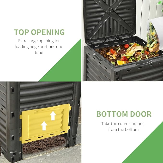 Compost Bin Outdoor 80 Gallon Garden Composter with 48 Vents and Sliding Doors Lightweight Outdoor Compost Box for Garden Kitchen and Yard Waste Black+Yellow