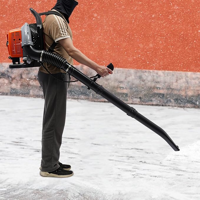 2-Stroke 63.3CC Backpack Gas Powered Leaf Blower 2.7KW Commercial Gasoline Grass Lawn Blower Heavy Duty Gas Leaf Blower with Air-Cooled &amp 1.8L Fuel Tank for Yard Lawn Care Snow Removal