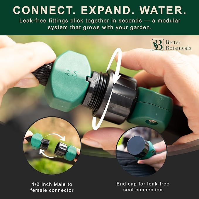 100 FT Flat Soaker Hose (2 × 50 FT) – Connectable Drip Irrigation Soaker Hose for Garden Beds Trees &amp Landscaping – Includes Stakes &amp Storage Straps