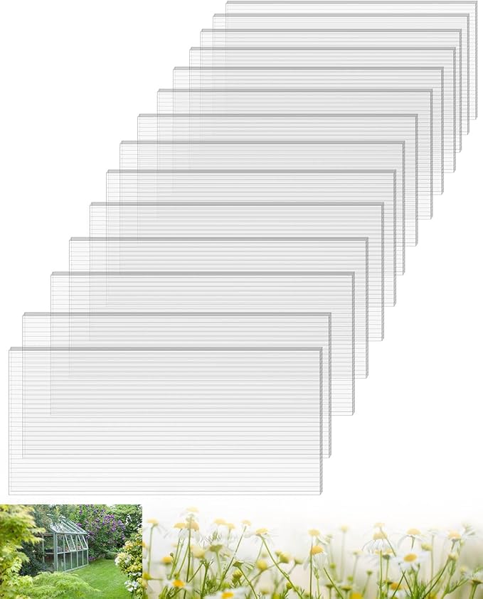 14 PCS Polycarbonate Greenhouse Panels 4' x 2' x 0.16 Twin-Wall Panels Polycarbonate Sheets for All Weather Greenhouse Covering Excellent Light Transmission &amp Weather Resistance