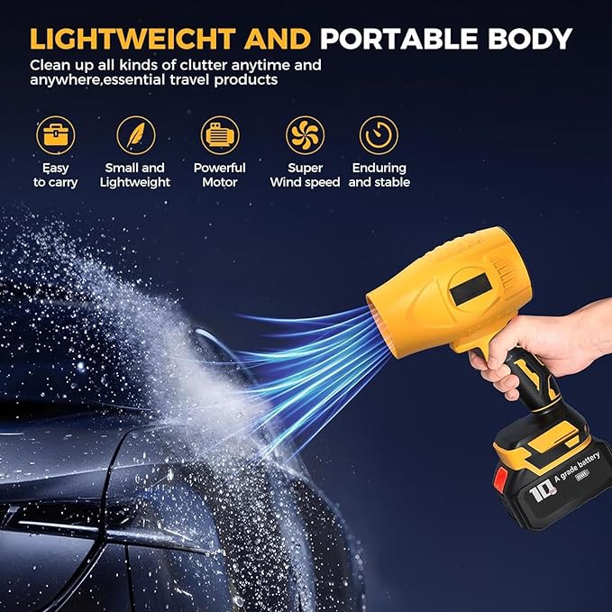 Leaf Blower Cordless Handheld 800000 RPM Rechargeable with Extended Nozzle and 2 Batteries Lightweight Electric for Car Drying and Patio (US Plug)