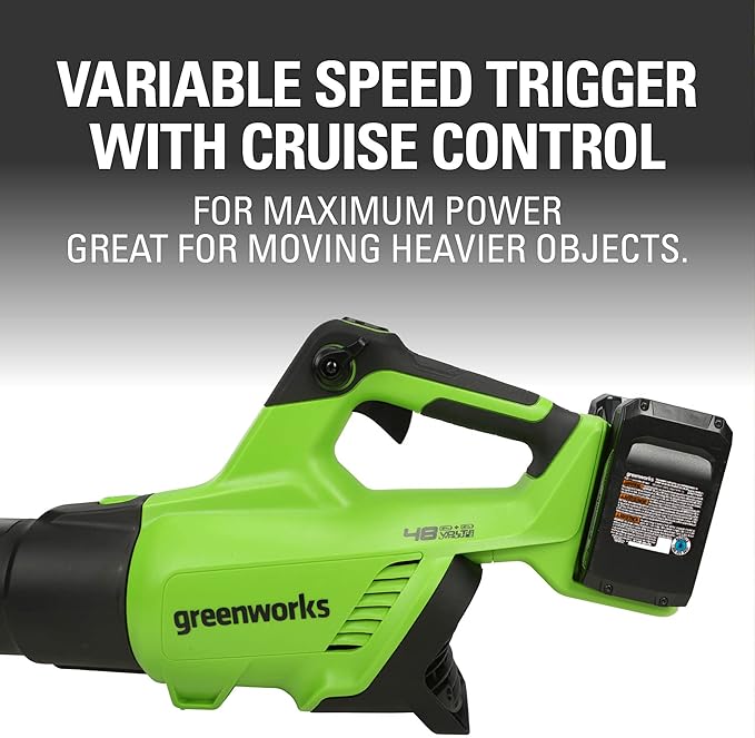 Greenworks 48V (24V x 2) Cordless Brushless Axial Leaf Blower (140 MPH / 585 CFM / 200+ Compatible Tools) (2) 4.0Ah Batteries and Dual Port Rapid Charger Included