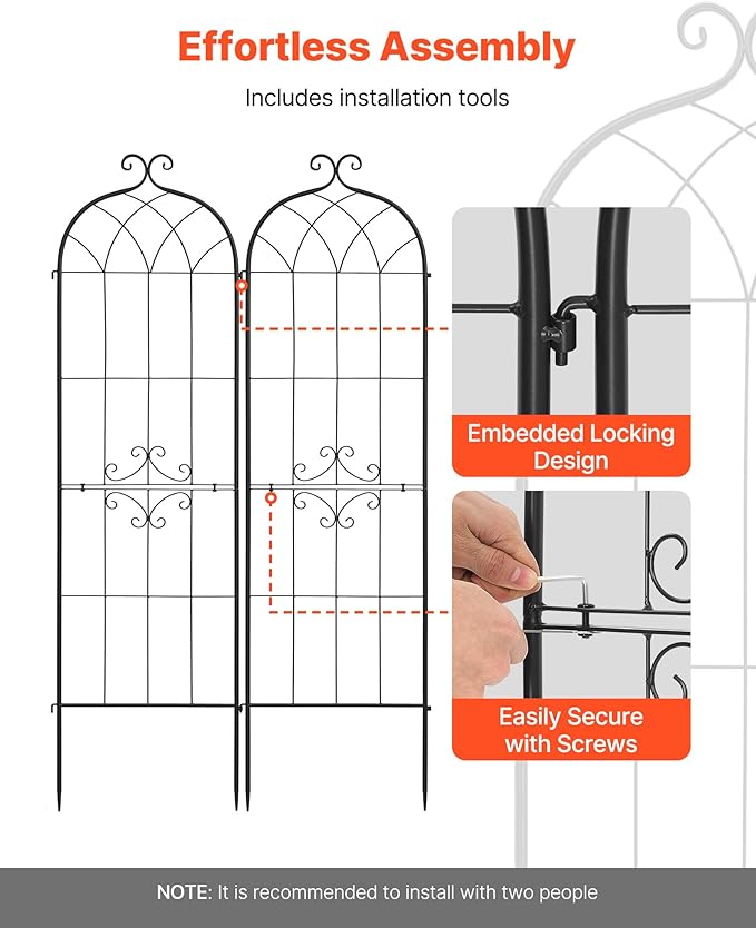 VEVOR Garden Trellis 71 x 20 inch Rose Trellis 4 Packs Garden Flower Rose Trellises with Powder-Coated Finish &amp Convenient Locking Design Plant Support Trellises for Flowers Vegetables Roses