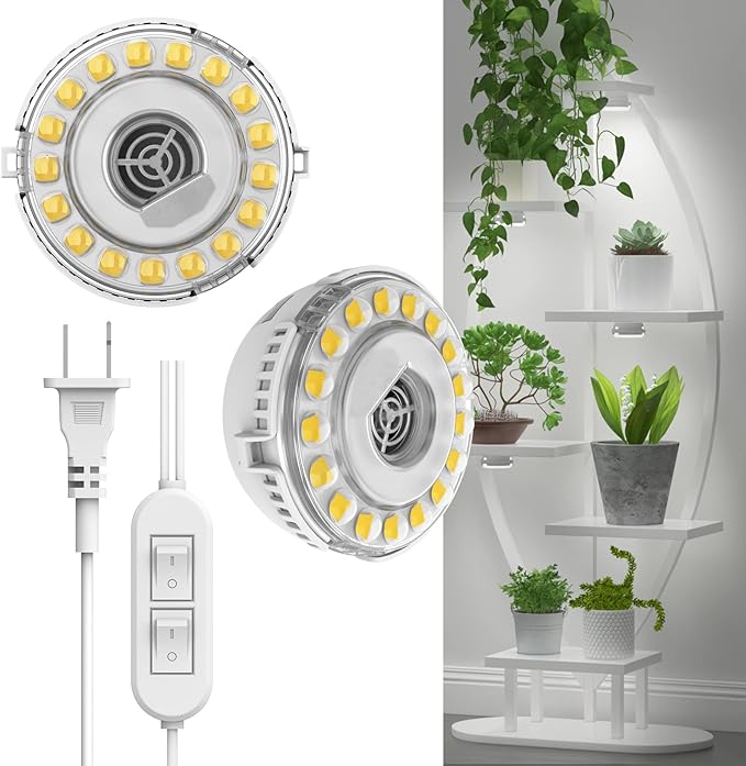 SANSI LED Puck Grow Light 10W (150 Watt Equiv) Full Spectrum 2-Head Lamp for Plants with Ceramic Tech Hanging Lights with ON/Off Switch for Plant Shelf Greenhouse Hydroponic