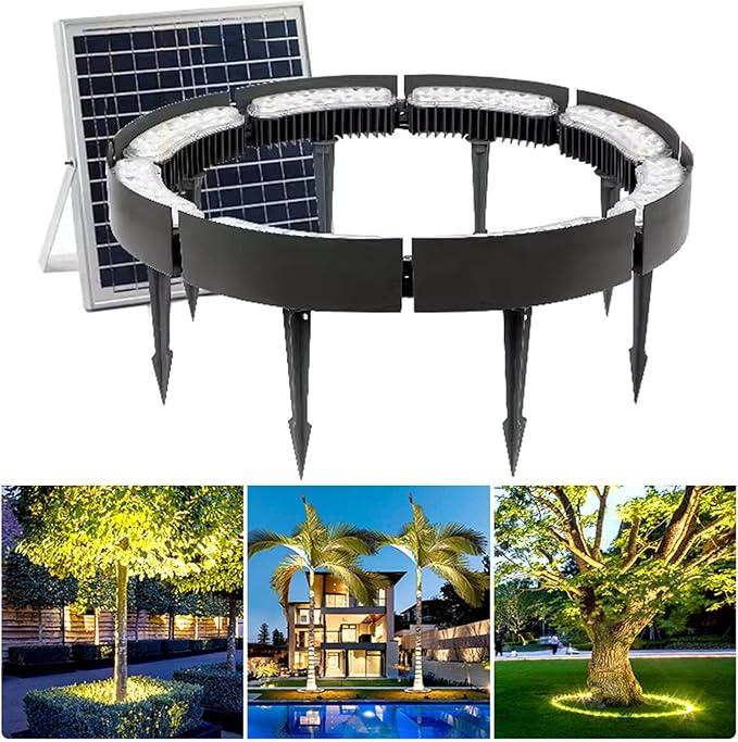Solar Garden Lights Low Voltage Landscape Tree Ring Lights Landscape Spotlights for Palm Tree Planters Lawn(2000KPack of 8)