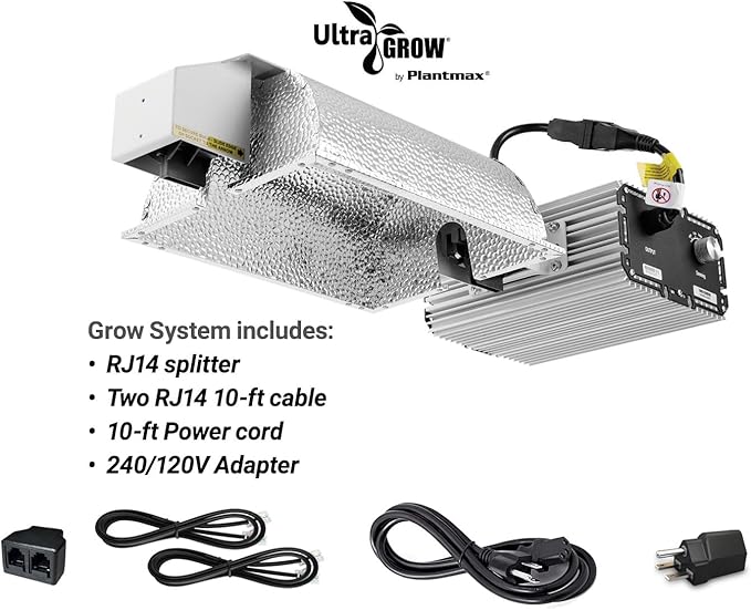 UltraGrow – Classic 1000W DE Double Ended HID Grow Light System with HID Bulb Dimmable Ballast for Indoor Growing (Classic Controller &amp MH)