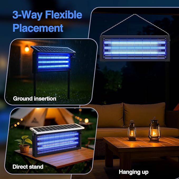 Solar Bug Zapper Outdoor 30W Large Mosquito Zapper Electric Mosquito Killer Outdoor Waterproof &amp Portable Fly Killer Rechargeable Flying Insect Trap for Patio Yard Garden Home Camping Bla