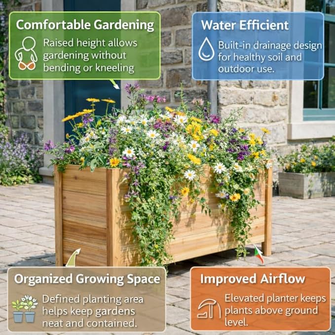 Tall Cedar Raised Garden Planter Box with Legs – Elevated Design for Comfortable Gardening Custom Sizes for Home Patio &amp Commercial Use (30 L x 16.5 W x 25 H)