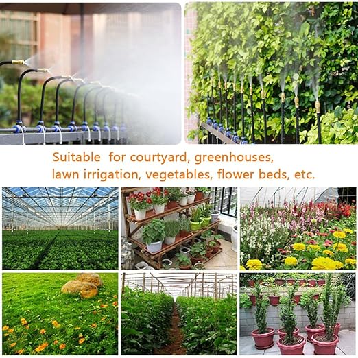 Garden Watering System Greenhouse Mist Drip Irrigation Kit65Ft Hanging Plant Watering System with 20 Three-Way Atomizing Nozzle and 12mm IrrigationTubing Hose Gold