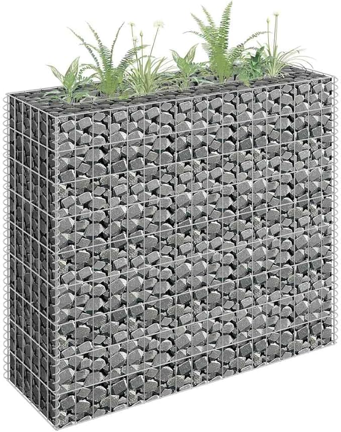 Gabion Raised Garden Bed Silver Galvanized Steel Planter Box for Outdoor Plants 35.4x11.8x35.4 Inch Rectangular Heavy Duty Garden Bed