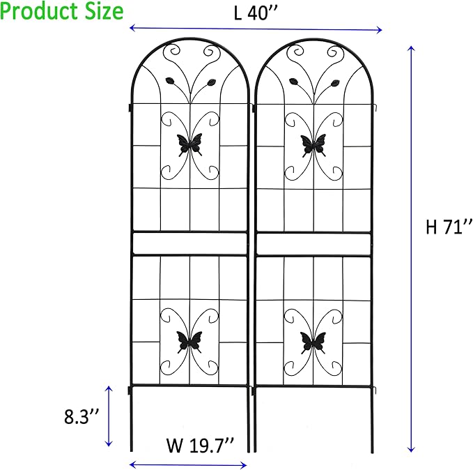 2 Pack Metal Garden Trellis 71 High x 19.7 Wide Rustproof Outdoor Plant Support Black Powder Coated Iron Trellis for Vines Vegetables &amp Flowers