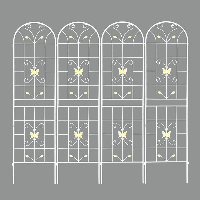 4 Pack Large Garden Trellis 86.7 H x 19.7 W Heavy Duty Rustproof White Iron Plant Trellis for Potted Plant Support Metal Climbing Rose Trellis Vine Vegetable Cucumber