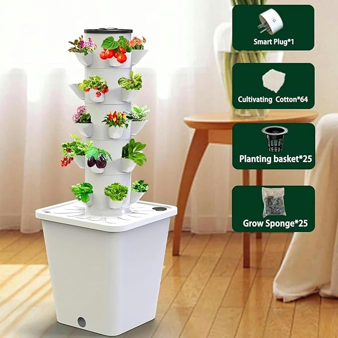 30 -Pod Hydroponic Culture System Hydroponic Tower Interior Garden Intelligent Culture Kit Airplane Crop Kit with Moisturizing Pump Adapter Network Pots