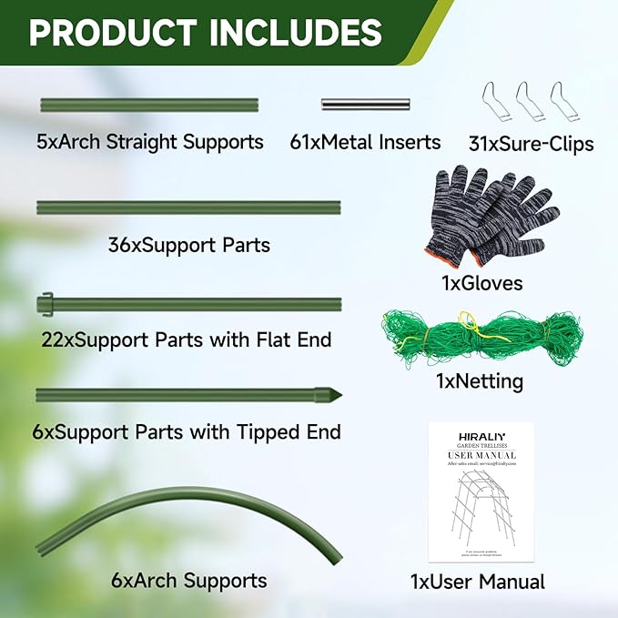 HIRALIY Garden Arch Trellis for Climbing Plants 6.3ft Tall Heavy Duty Metal Cucumber Trellis Rustproof Plant Support Tunnel for Tomato Grape Bean Raised Bed and Vegetable Gardens Green