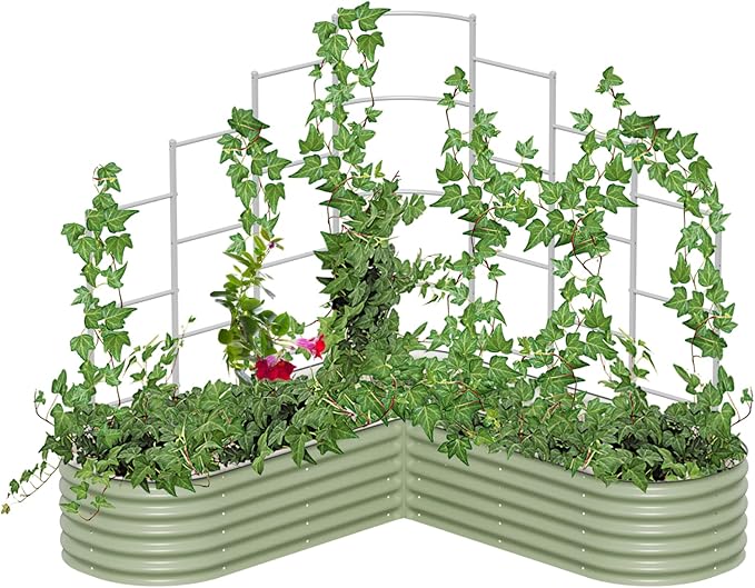 Vego Garden Modular Wall Trellis System 7' Long for 7' x 7' Large Size L-Shaped Garden Beds (Garden Beds Not Included)
