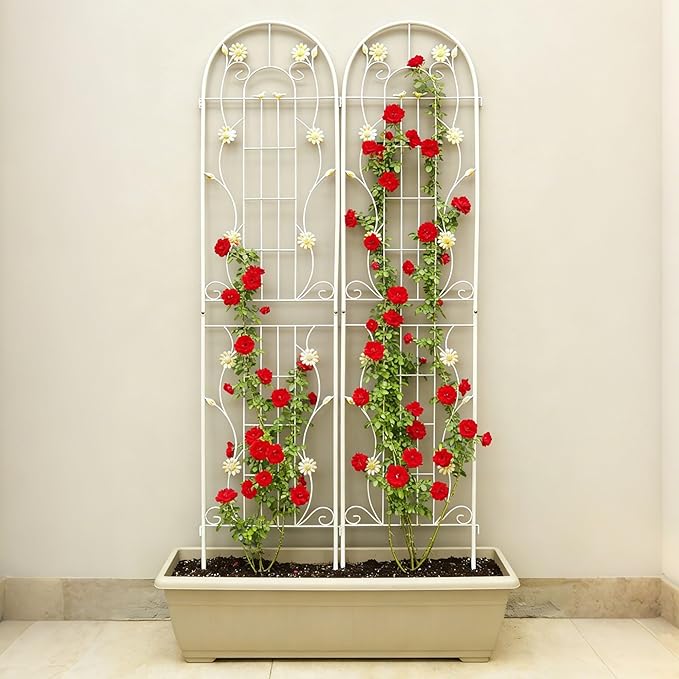 2 Pack Large Garden Trellis 86.7 H x 19.7 W Heavy Duty Rustproof White Iron Plant Trellis for Potted Plant Support Metal Climbing Rose Trellis Vine Vegetable Cucumber