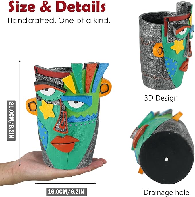 Unique Flower Pots - Abstract Picasso Face Plant Pots Funky Planters with Drainage for Indoor Plants Cool Head Planter for Outdoor Garden &amp Home Decor