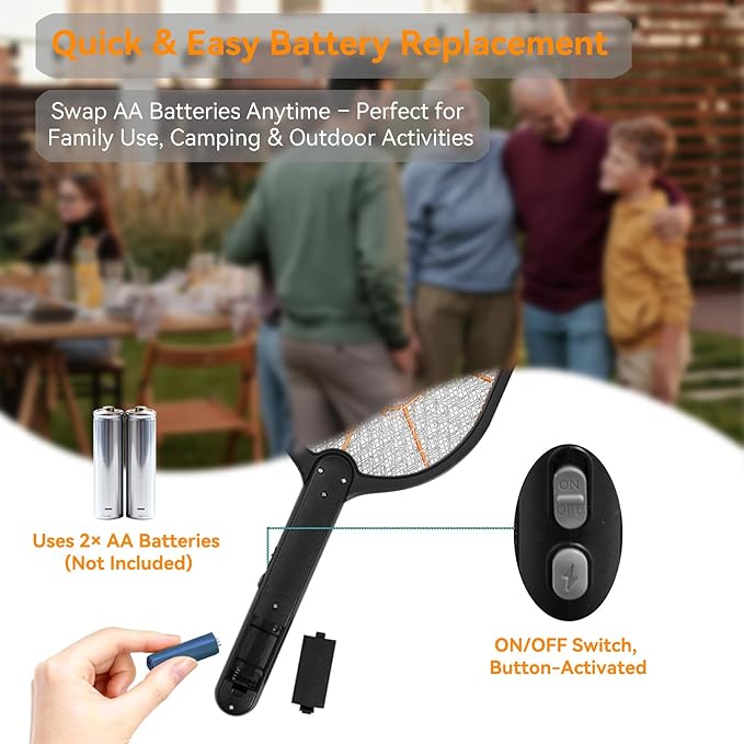 2-Pack Electric Fly Swatter – Battery Powered Mosquito &amp Bug Zapper Racket with Safe Mesh &amp Wall-Mount Design for Indoor and Outdoor Use (Black &amp Gray)