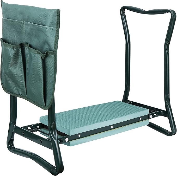 Smartxchoices Folding Garden Kneeler Seat Garden Bench Stool with Handles Multi-use Pouch Heavy Duty Yard Gardening Chair with Soft Kneeling PadGreen