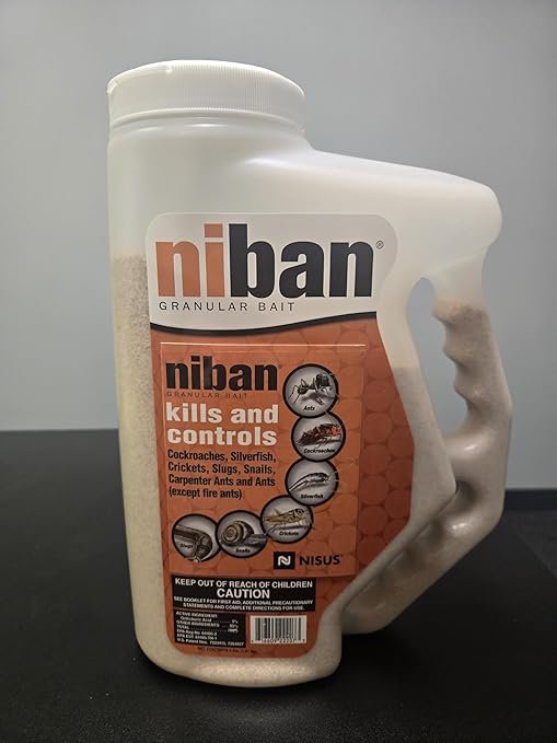 Nisus Niban Granular Bait Weather-Resistant Boric Acid Formula Ants Roaches Crickets Slugs &amp Snails Indoor/Outdoor Use 4 lbs