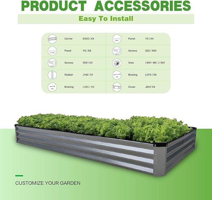 GrowHaus 8x4x1FT Galvanized Raised Garden Bed Planter Boxes Outdoor Large Metal Garden Beds for Planting Vegetables Flowers Herbs Rectangle Silver