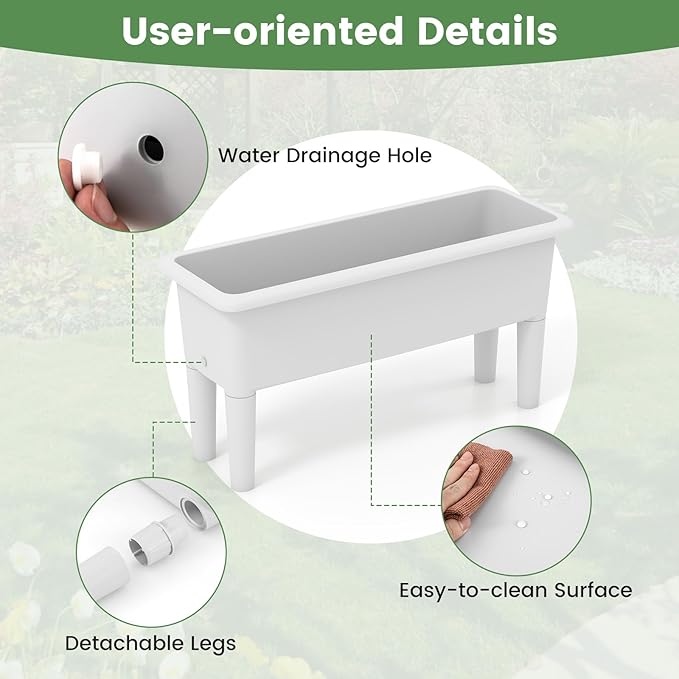2 Pcs Raised Planter Bed Elevated Planter Boxes with Removable Legs Plastic Planter Bed for Gardening Backyard &amp Deck (Greyish-White)