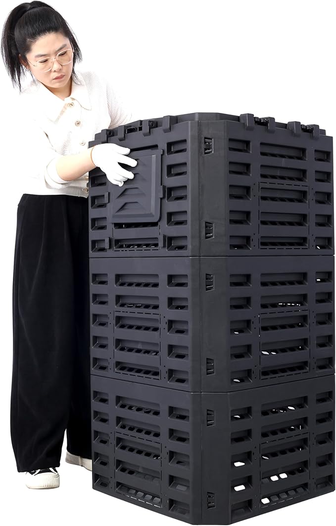 132 Gallon Compost Bin Outdoor Made from Recycled Plastic Large Garden Composter 500L Easy Assembly Reduce Waste Aerating Compost Barrel for Kitchen Yard Waste Black